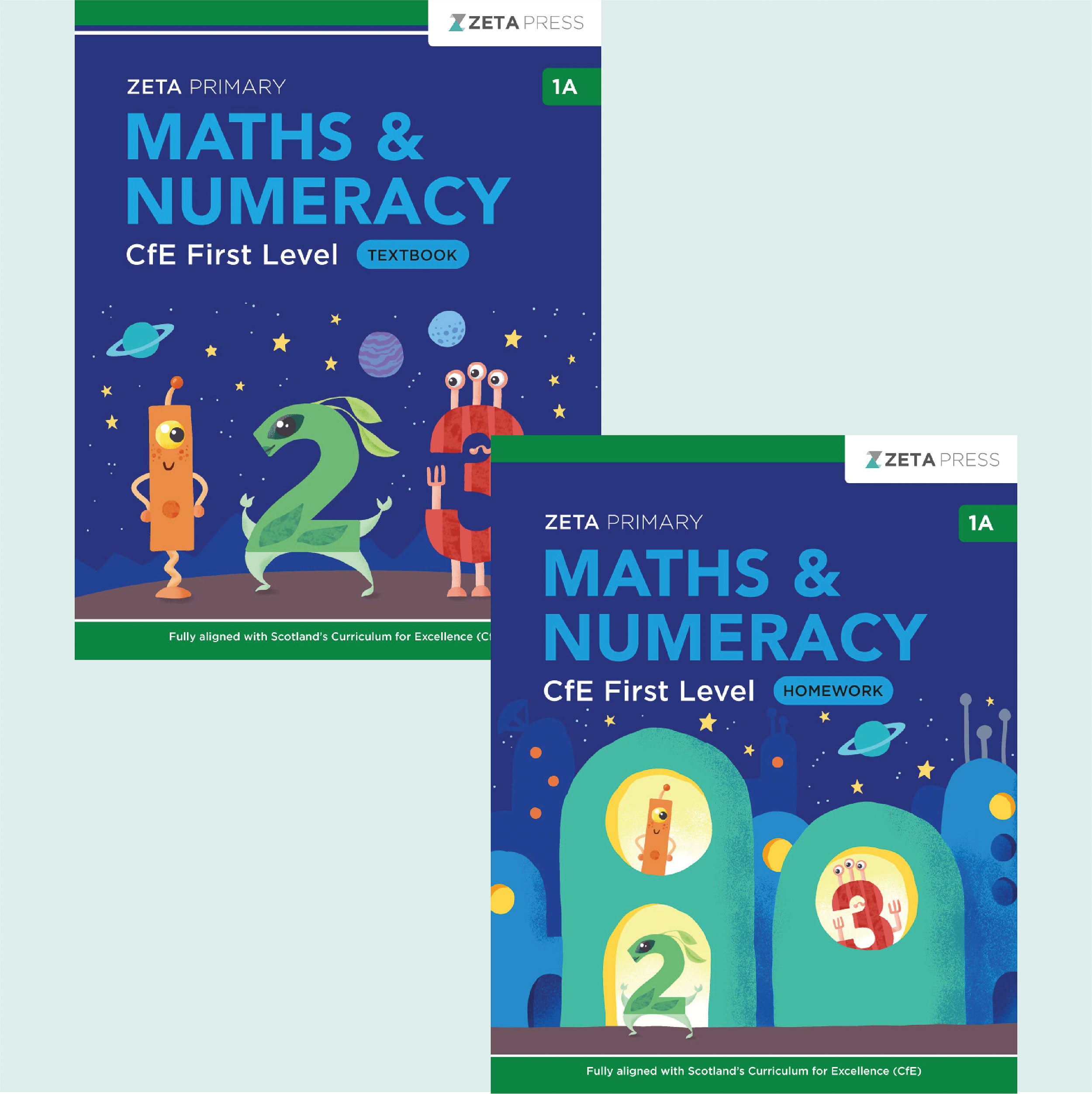 Primary Maths Textbook and Homework Bundle 1A by Zeta Press for Scotland P2.