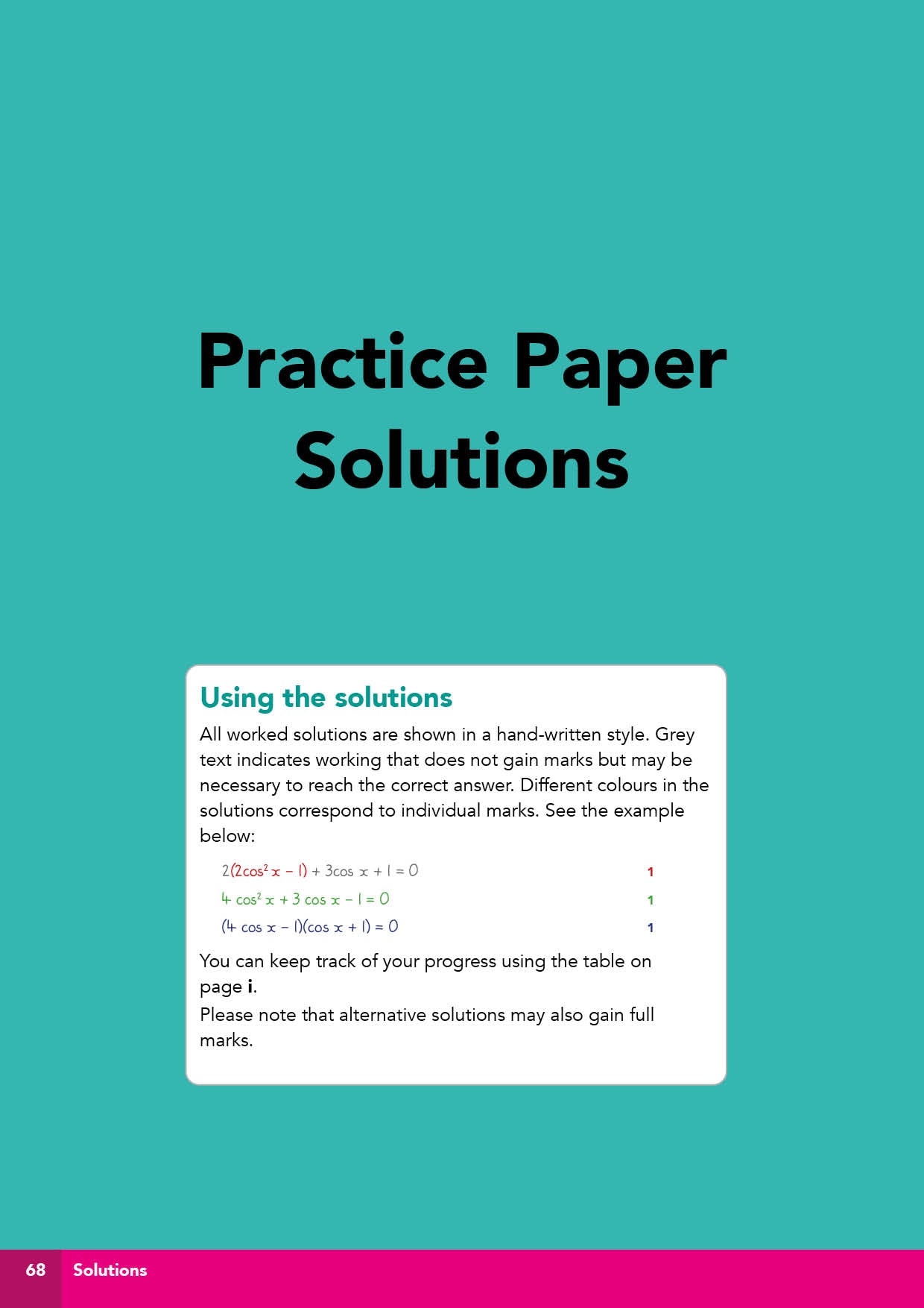 Practice Paper Solutions document with text on a teal background