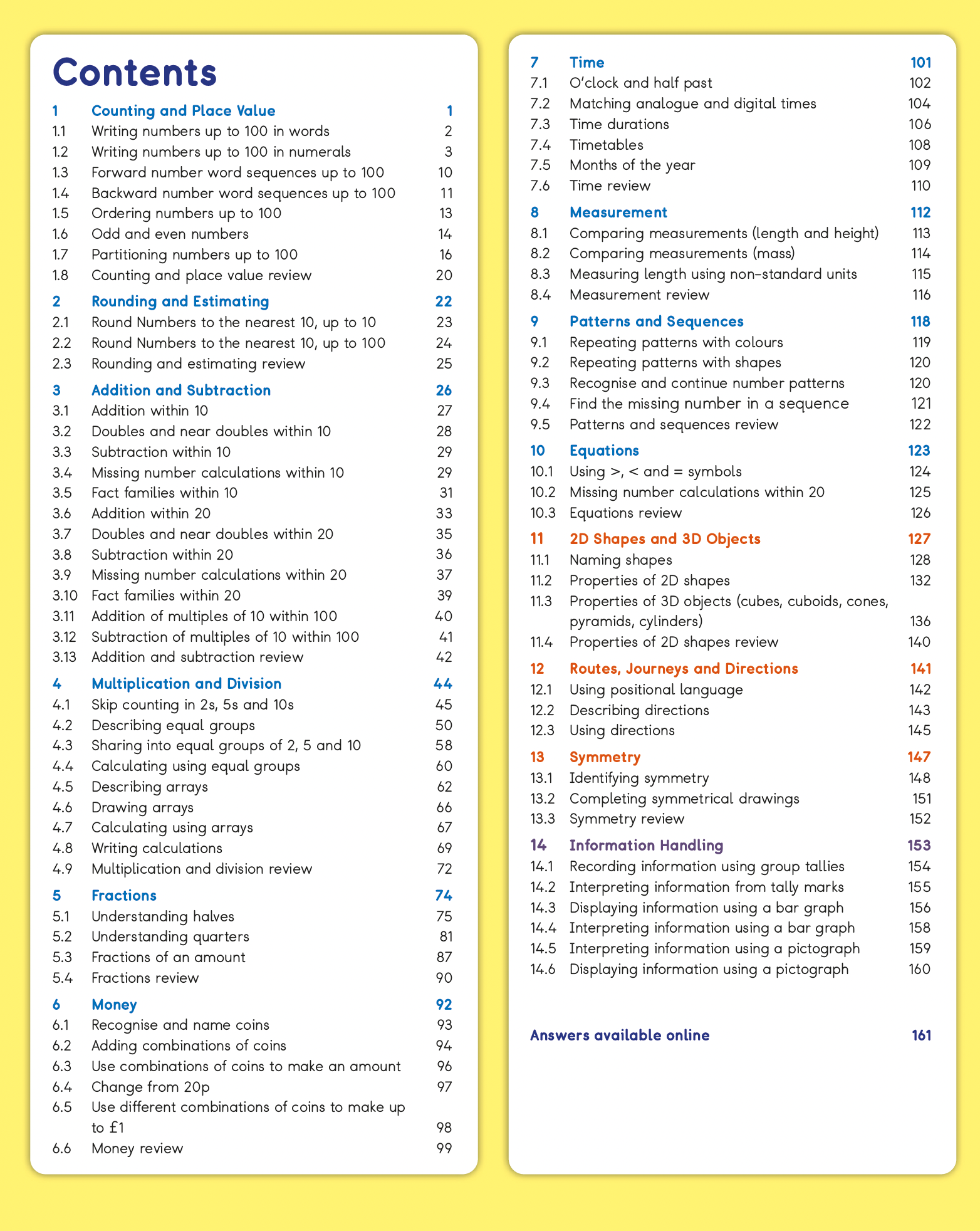 Table of contents for a educational book or course on a yellow background