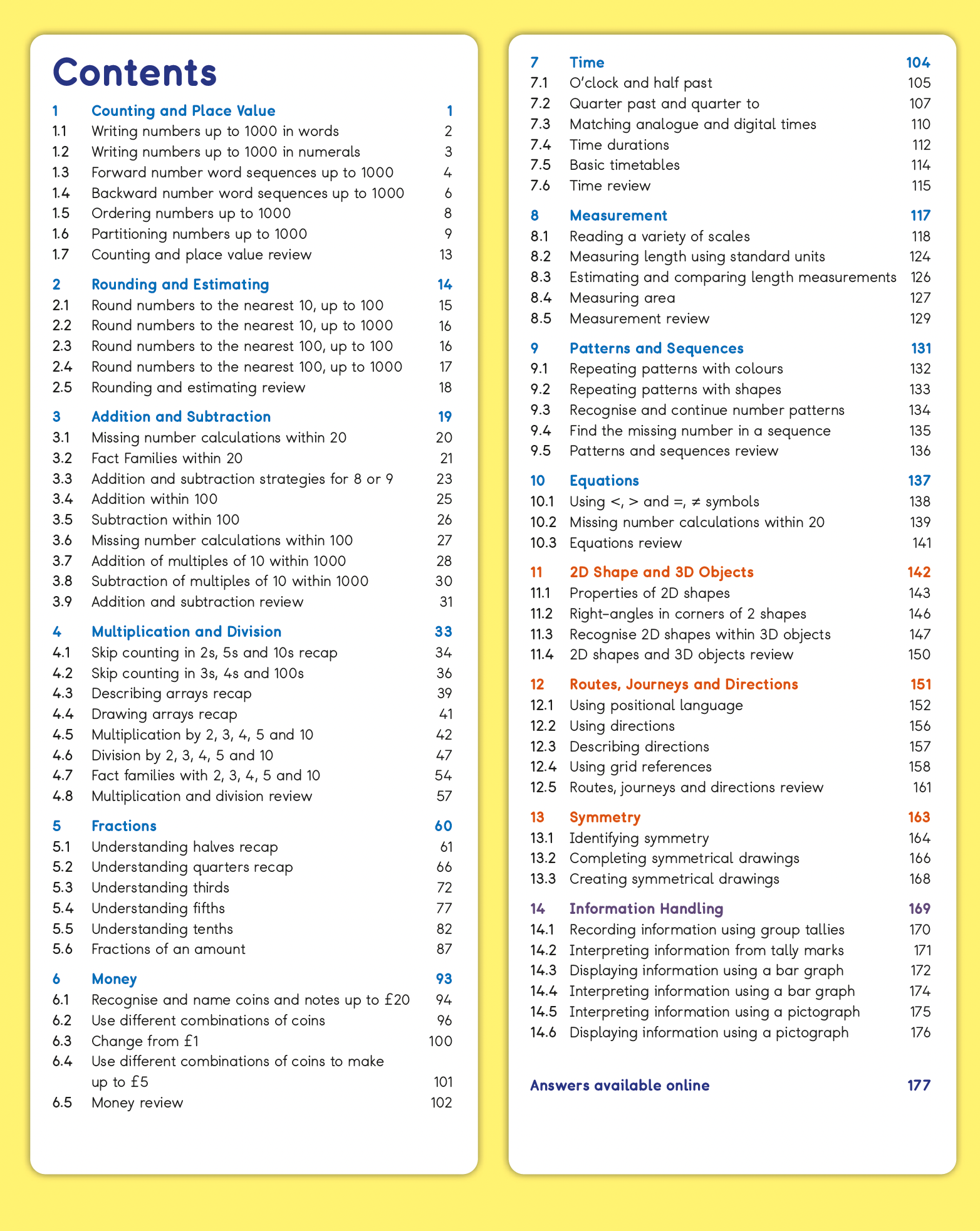 Table of contents for a mathematics textbook on a yellow background