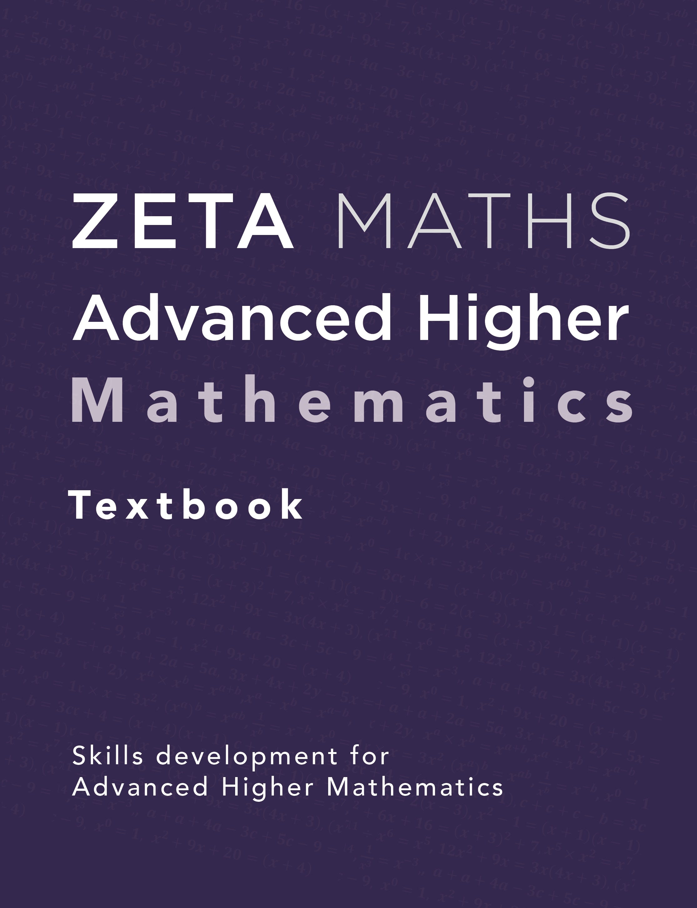 Full front cover scan of the Zeta Press Advanced Higher Mathematics Textbook for the SQA curriculum.