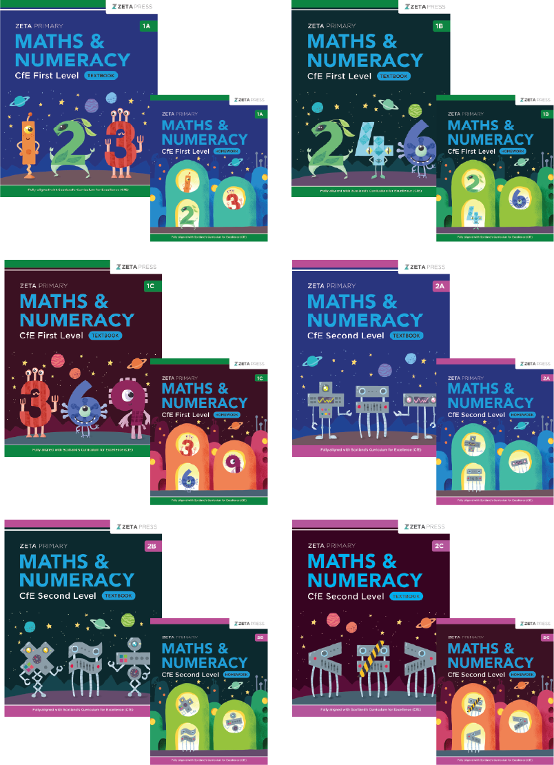 Collection of Maths & Numeracy books for different levels on a white background