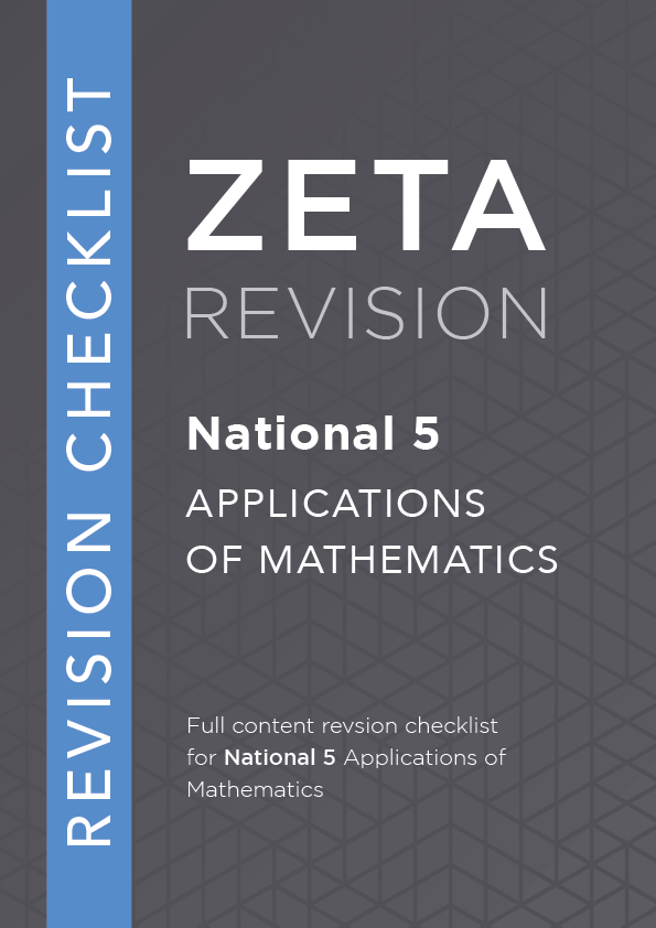 Zeta Revision National 5 Applications of Mathematics revision checklist on a gray background