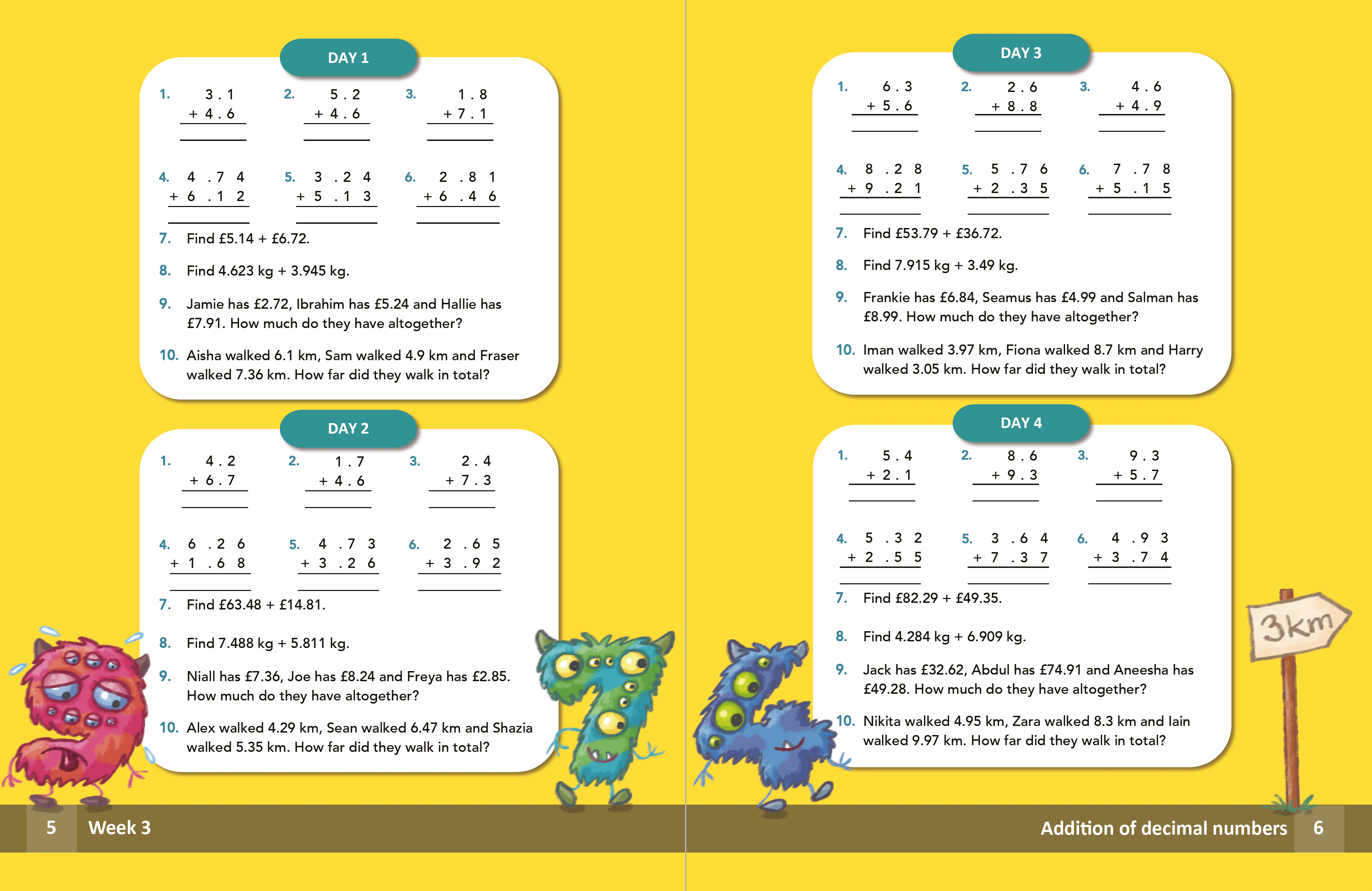 page of 'Maths Monsters' with a green background and cartoon monster illustration.