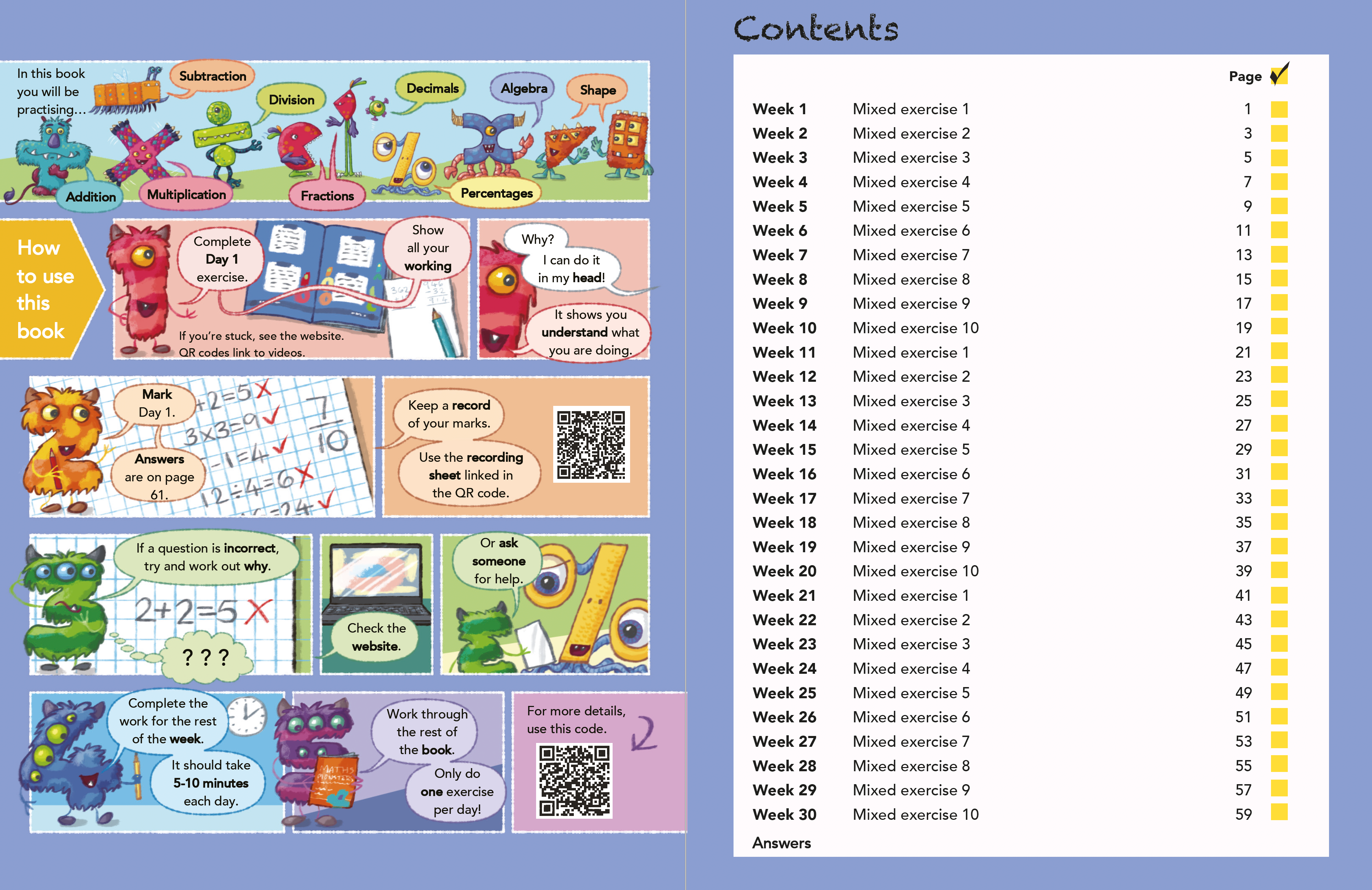 ZETA PRESS Maths monsters content page CfE Second Level Book 3 for scotland primary school children