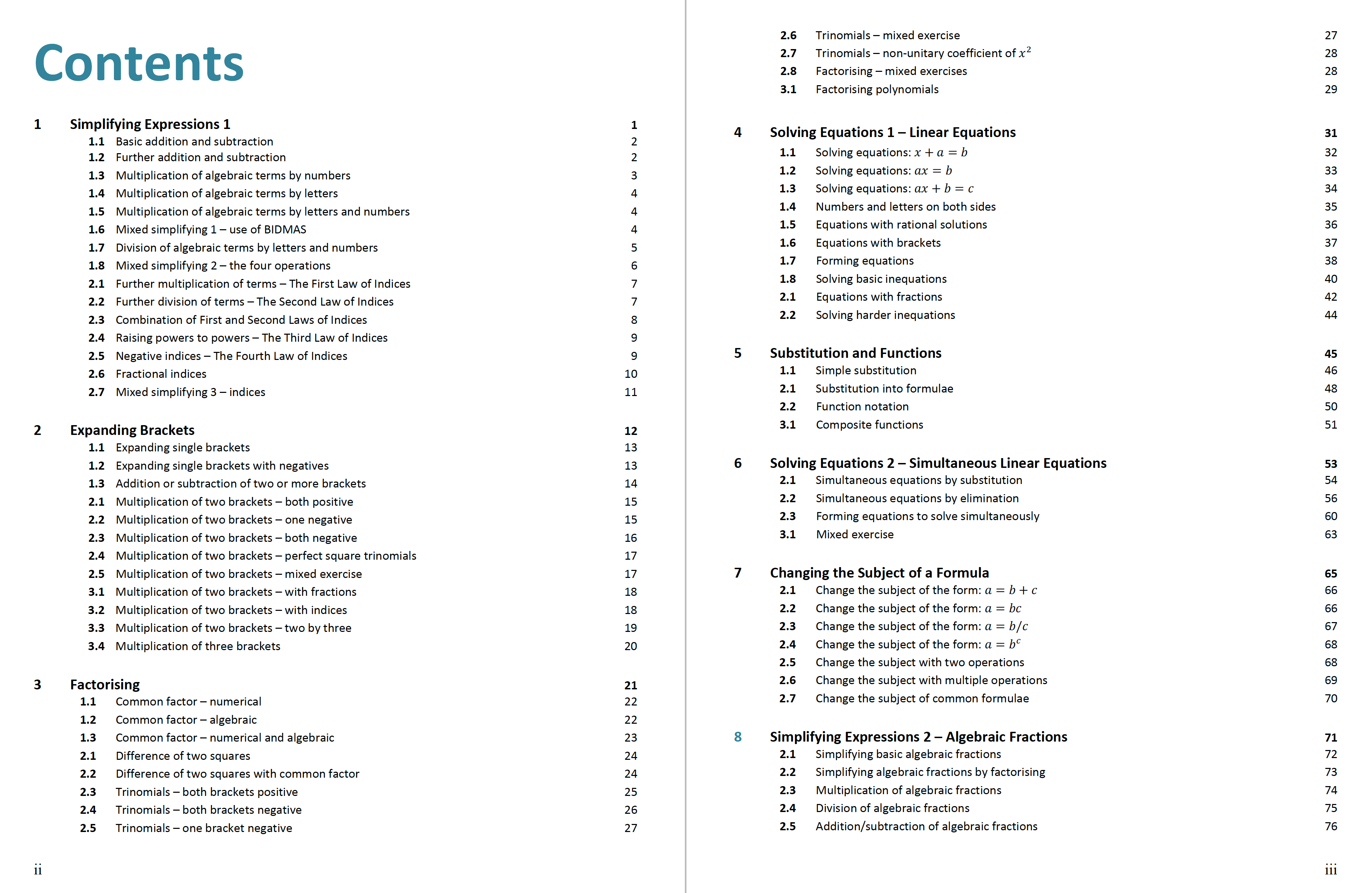 Algebra Maths Textbook for Scottish SQA High School Curriculum content page