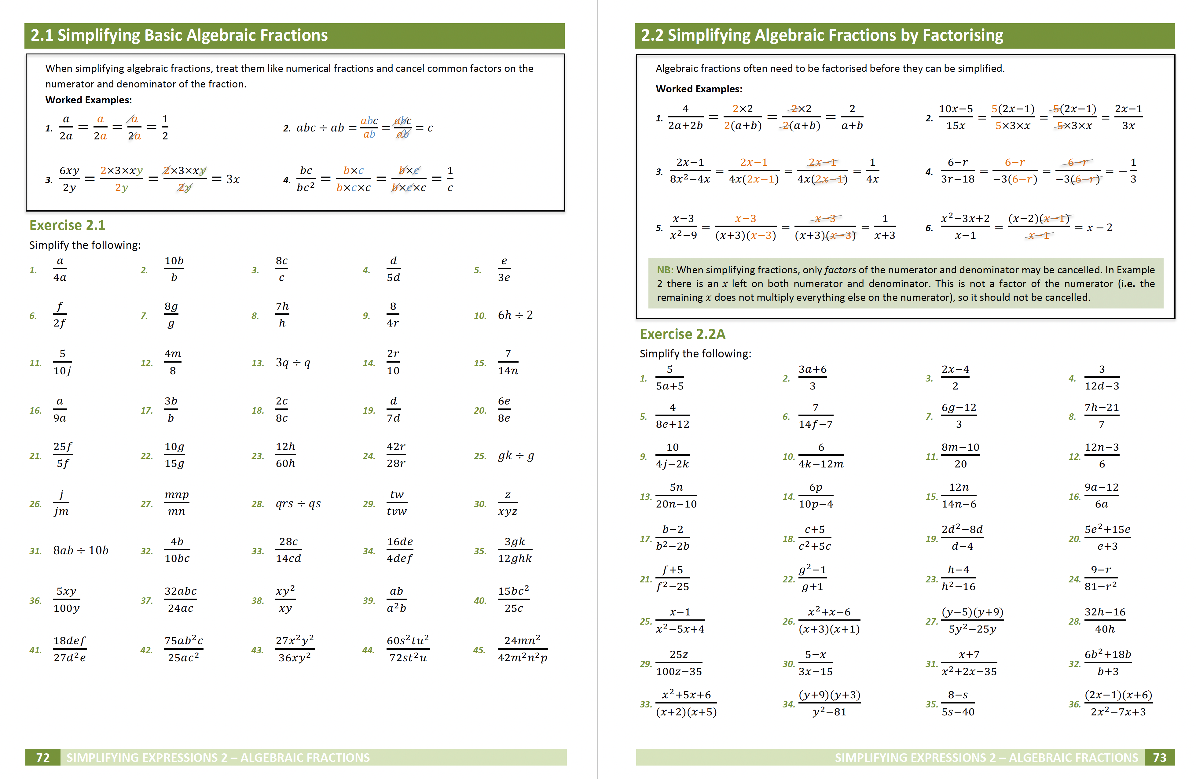 page of Algebra Maths Textbook for Scottish SQA High School Curriculum