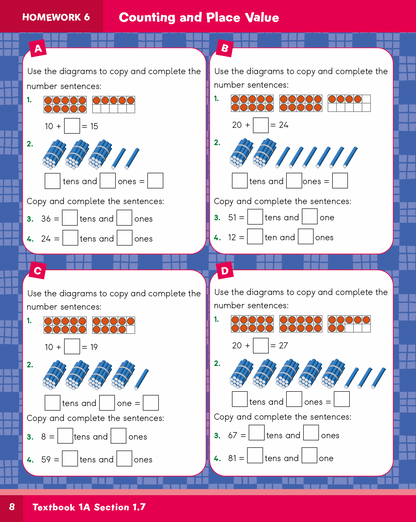 Educational math worksheet from a textbook on counting and place value.