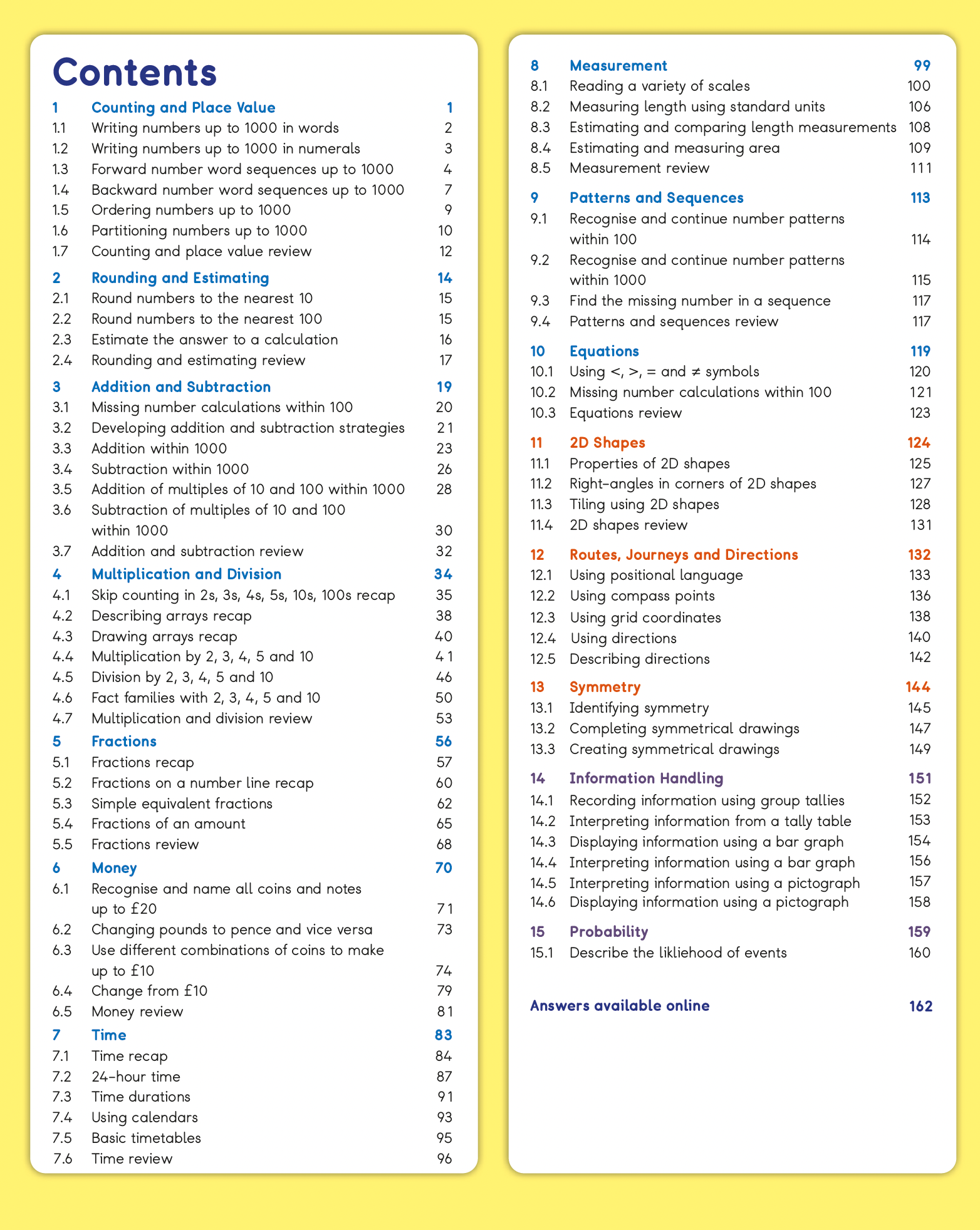 Table of contents for a educational book or resource on mathematics with various topics listed.