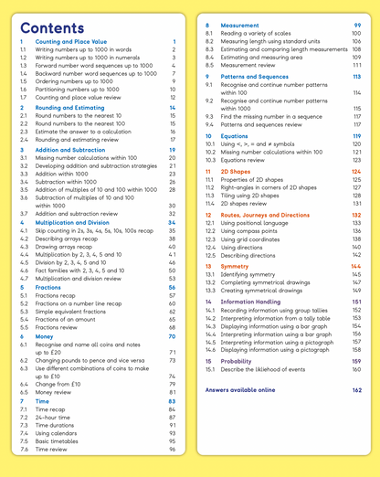 Table of contents for a educational book or resource on mathematics with various topics listed.