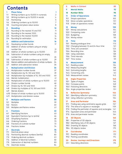 Table of contents for a mathematics textbook on a yellow background