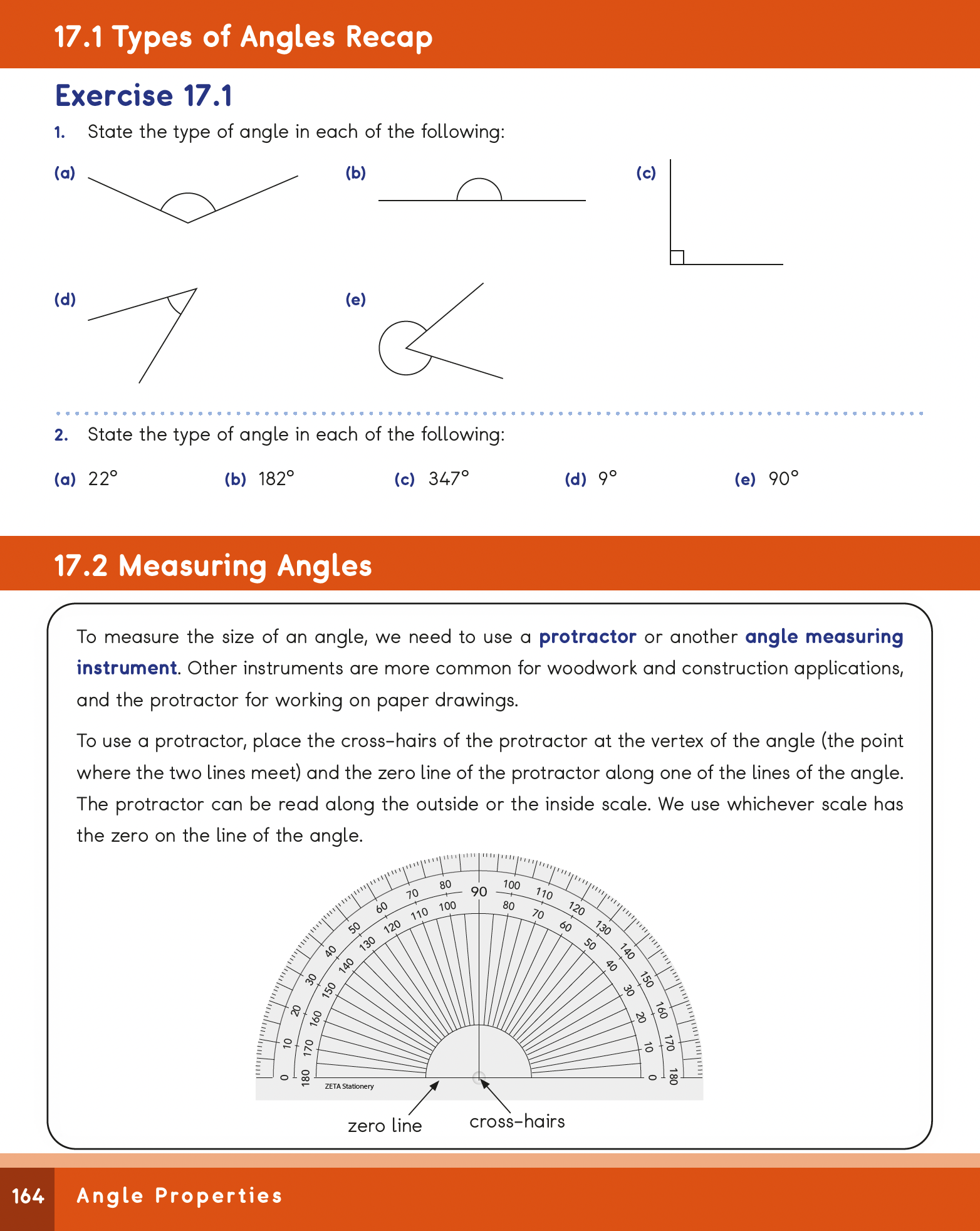 Mathematics worksheet on angles with diagrams and text instructions.