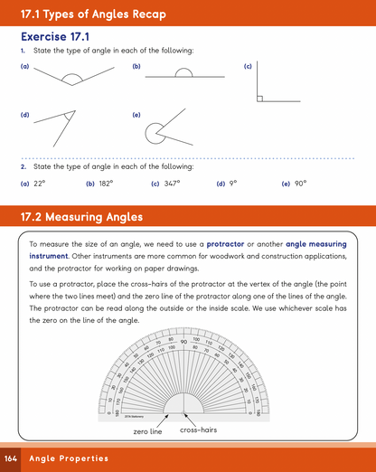 Mathematics worksheet on angles with diagrams and text instructions.