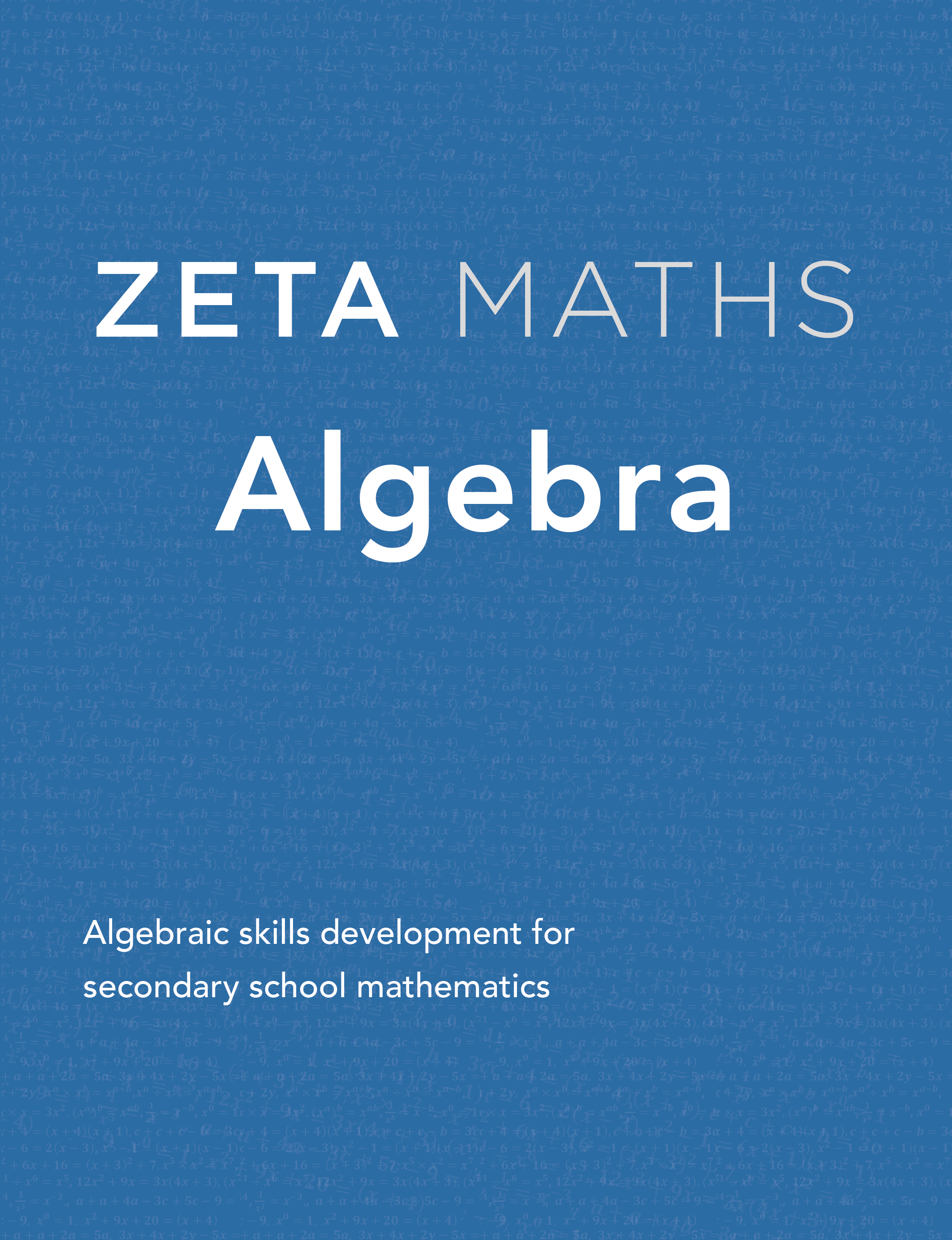 Full front cover scan of the Zeta Press Algebra Skills Textbook for Secondary School Mathematics