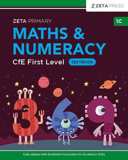 Full front cover scan of the Zeta Press CfE First Level Maths Textbook 1C for Primary 4