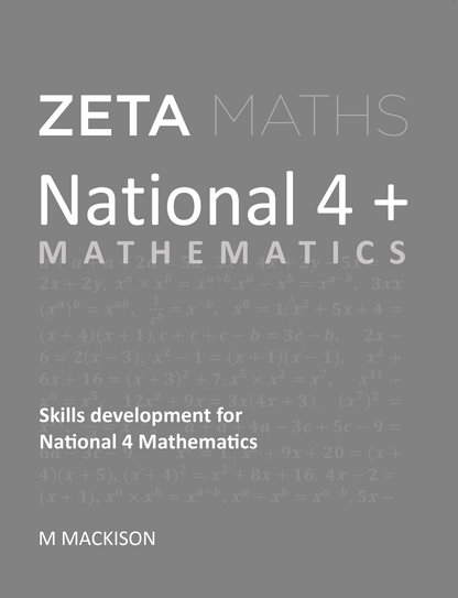 Full front cover scan of the Zeta Press National 4+ Mathematics Textbook for the SQA curriculum.